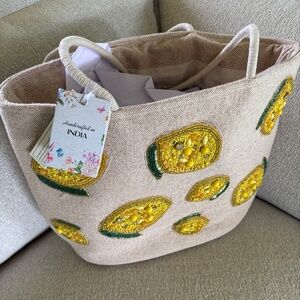 Beaded lemons tote bag